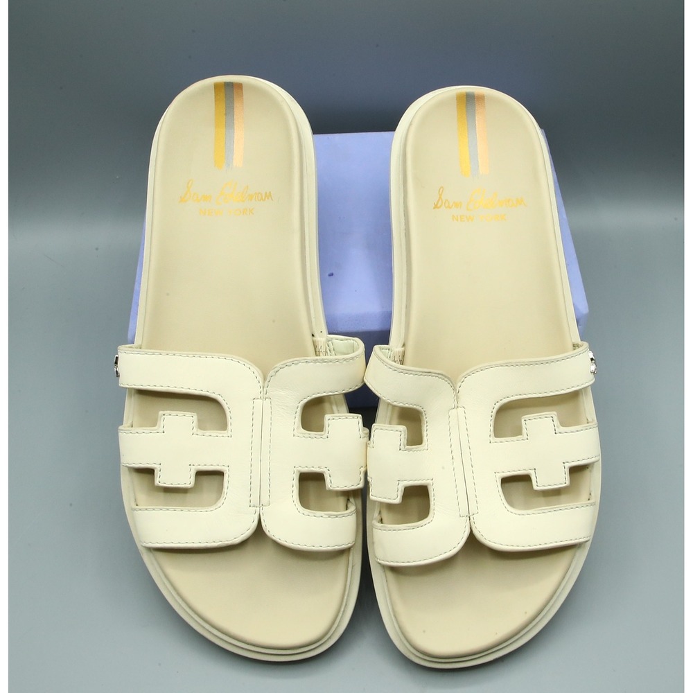 Sam Edelman Valeri Ivory Leather Platform Slide Sandals Womens 8M EUR 38 Ivory